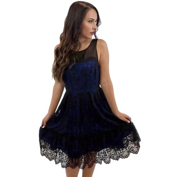 NWT Moulinette Soeurs X Anthropologie Blue & Black Lace Sleeveless A-Line Dress - Picture 11 of 16